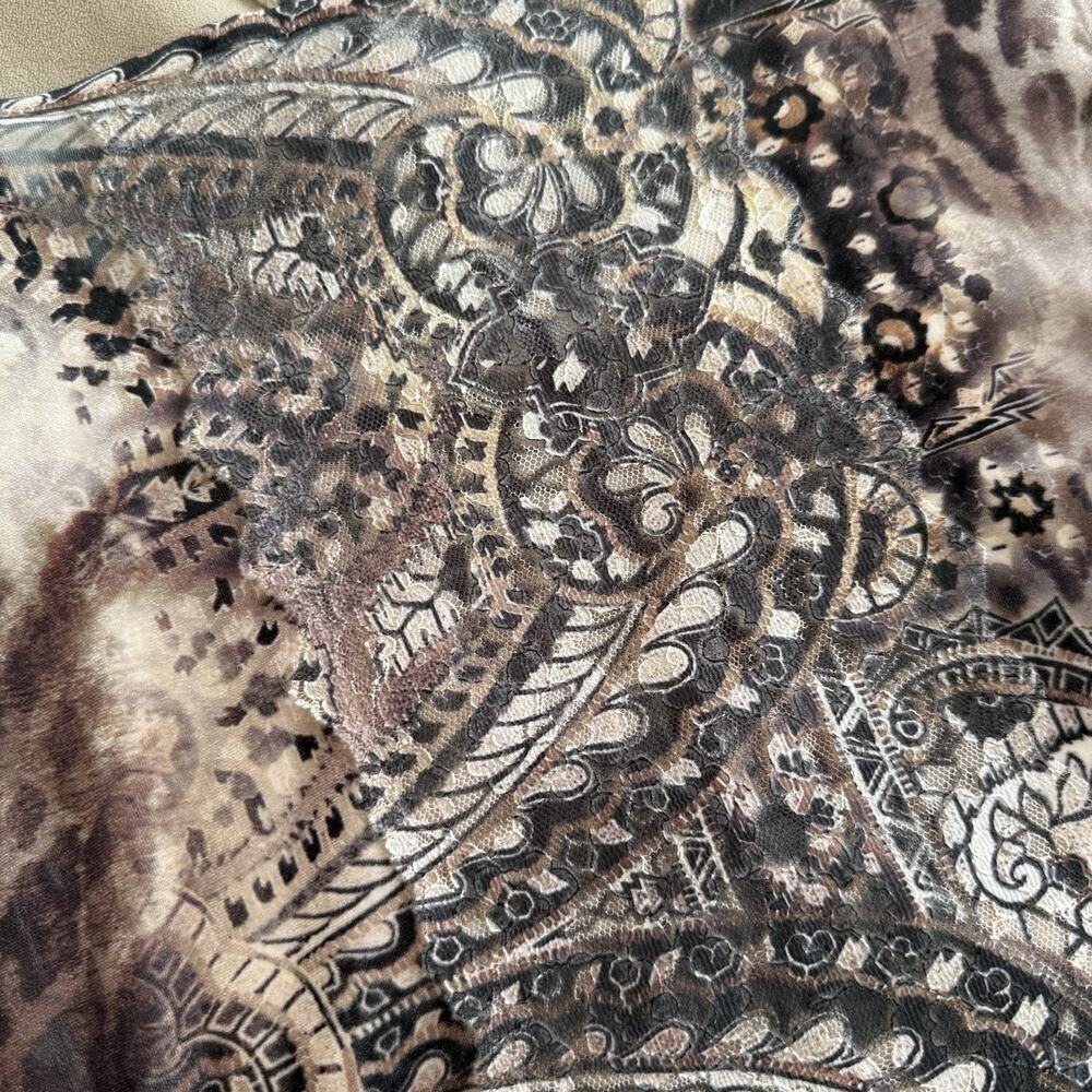CHICO’S Burnout Velvet Brown Embellished Tunic Blouse Top Stretch Fall Size 2 L - Picture 5 of 9
